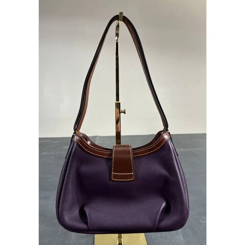 Dooney & Bourke Derby Dark Purple Pebble Leather Small Shoulder Bag Charity